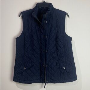 Talbots Quilted Full Zip Down Vest Size LP Large Petite Navy Blue